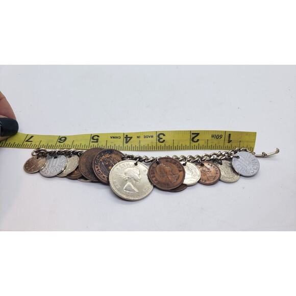 Vintage Coin Charm Bracelet Souvenir Mixed Coins Queen Elizabeth Regina Collect - Picture 10 of 11